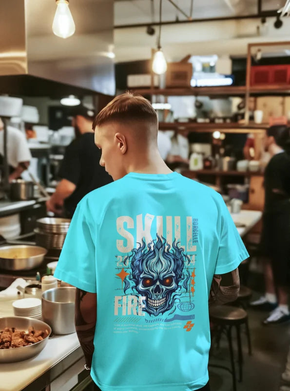 Skull on Fire Graphic Printed Pure Cotton T-Shirt