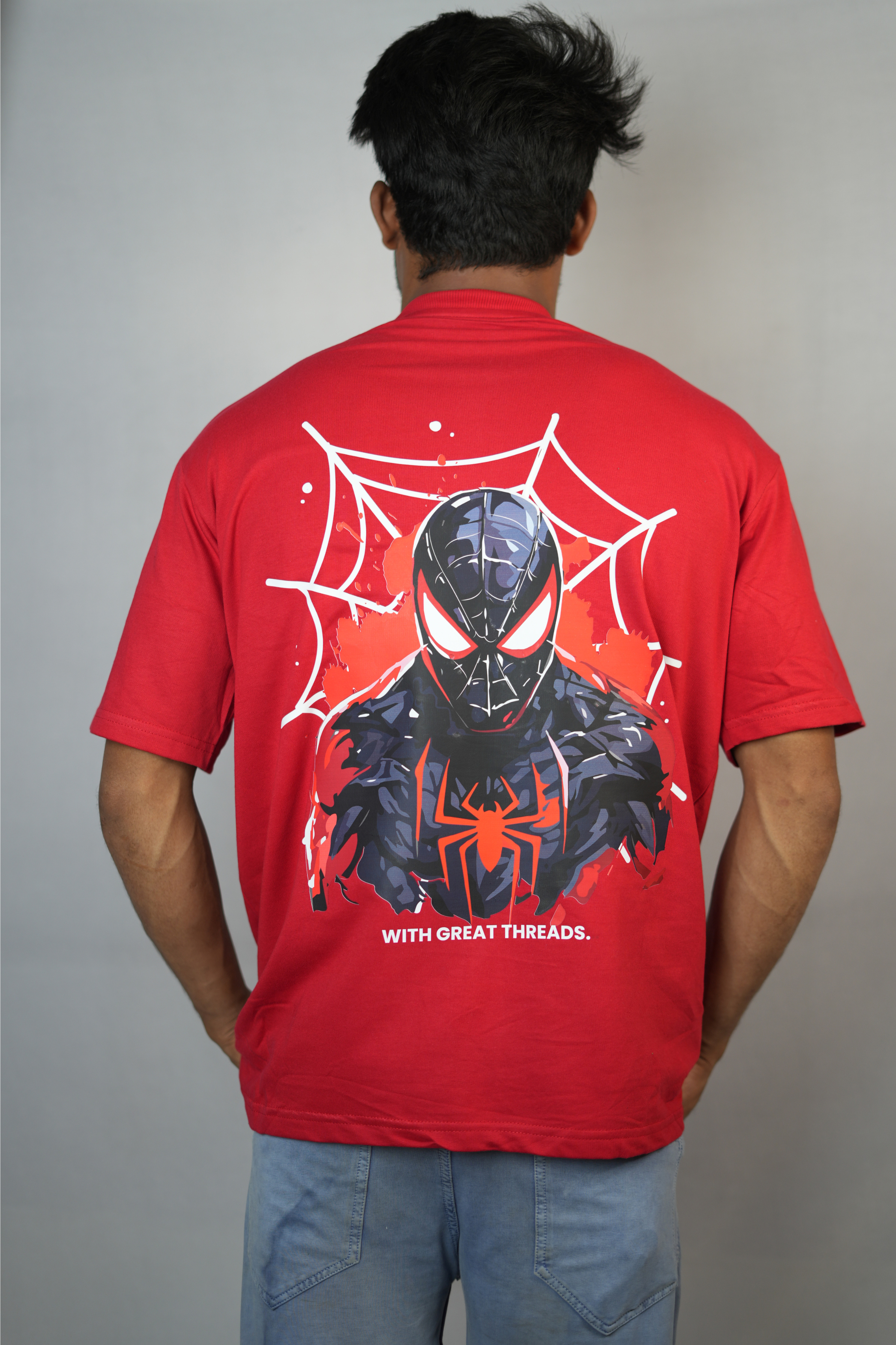 Black Spidy Printed Pure Cotton T-Shirt