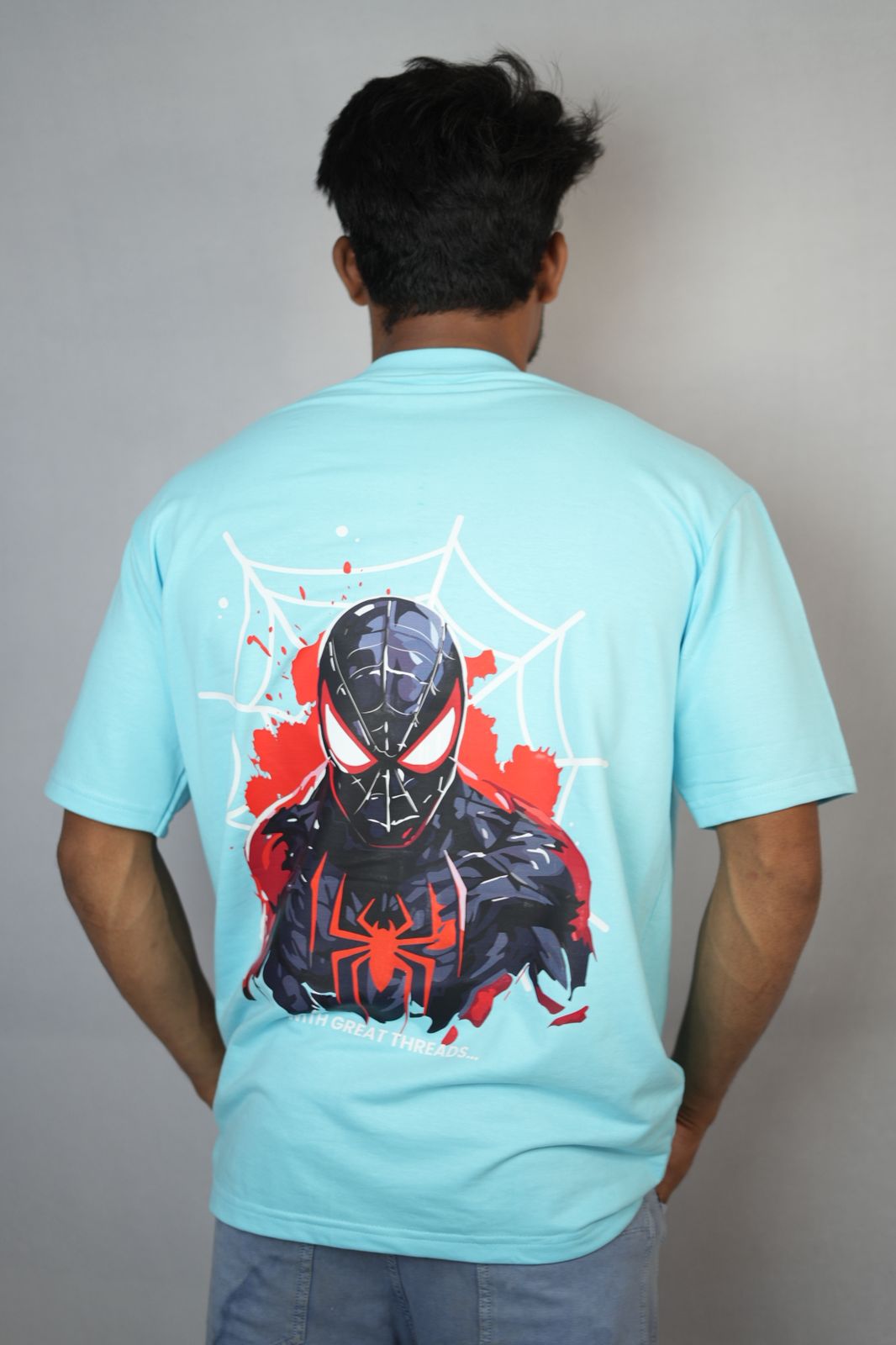 Black Spidy Printed Pure Cotton T-Shirt