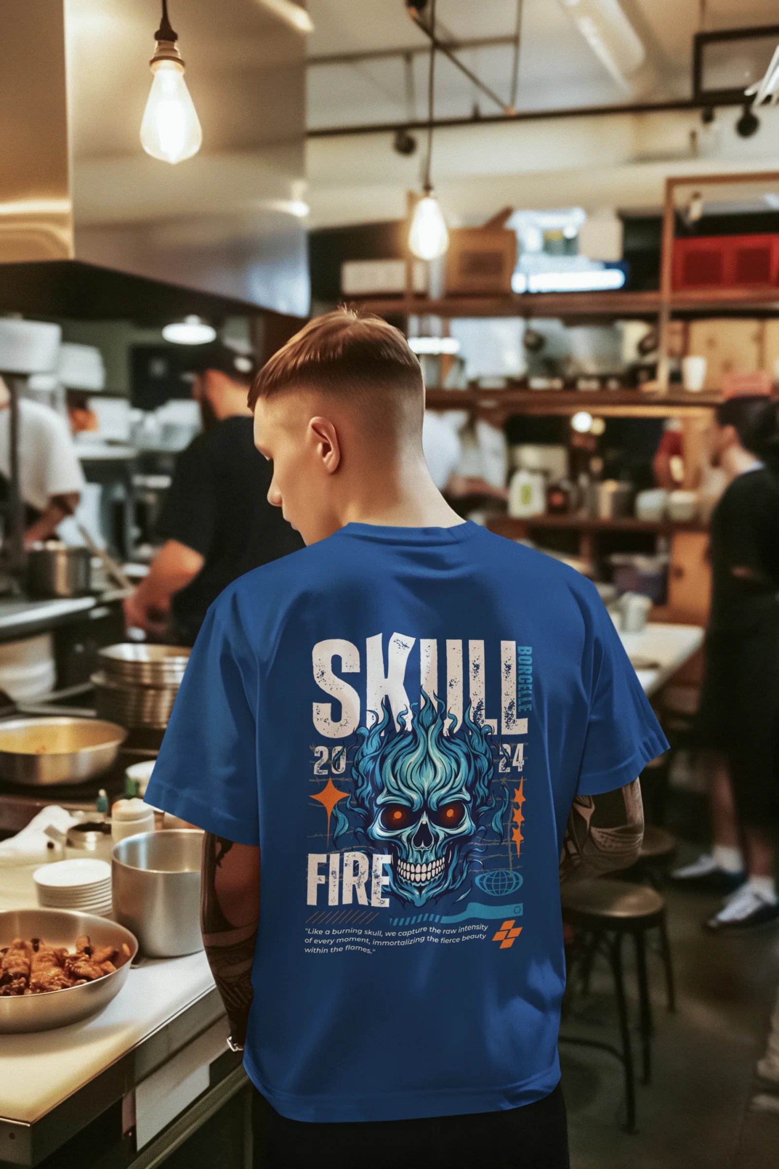 Skull on Fire Graphic Printed Pure Cotton T-Shirt