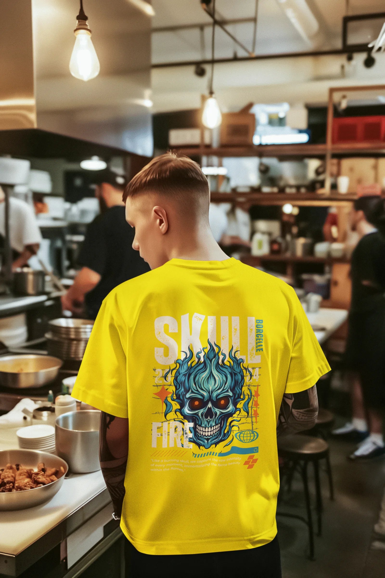 Skull on Fire Graphic Printed Pure Cotton T-Shirt