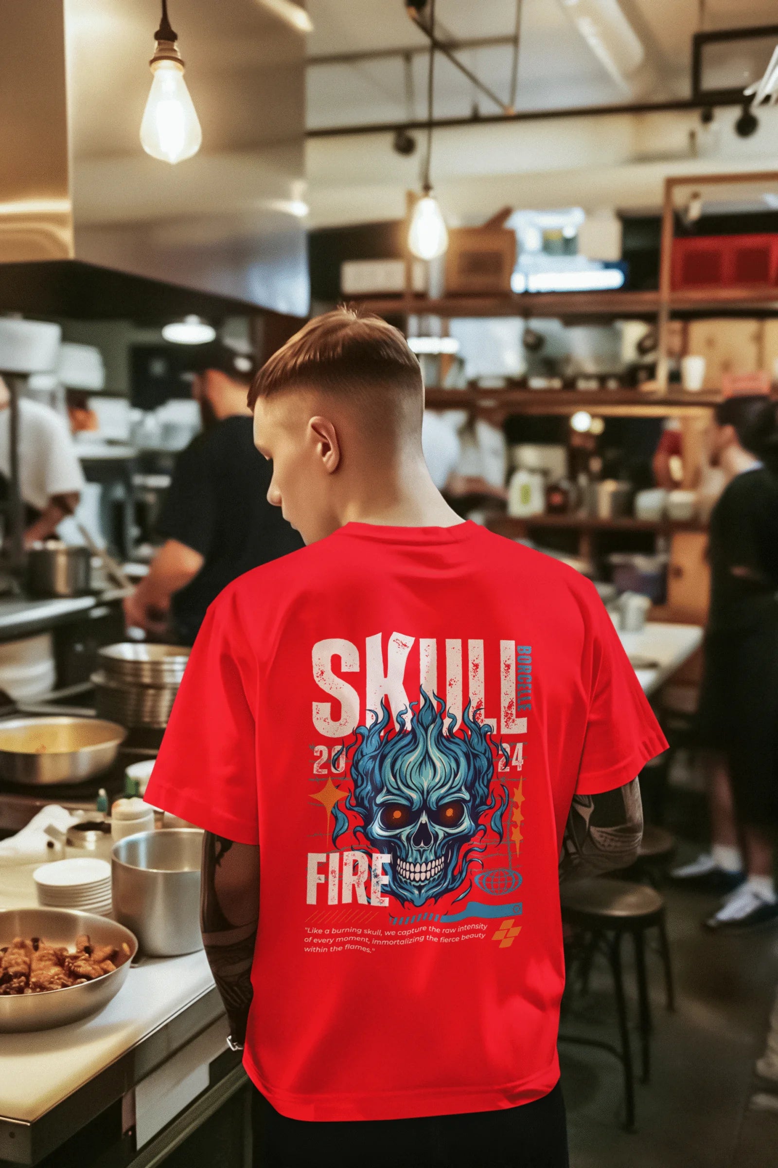 Skull on Fire Graphic Printed Pure Cotton T-Shirt