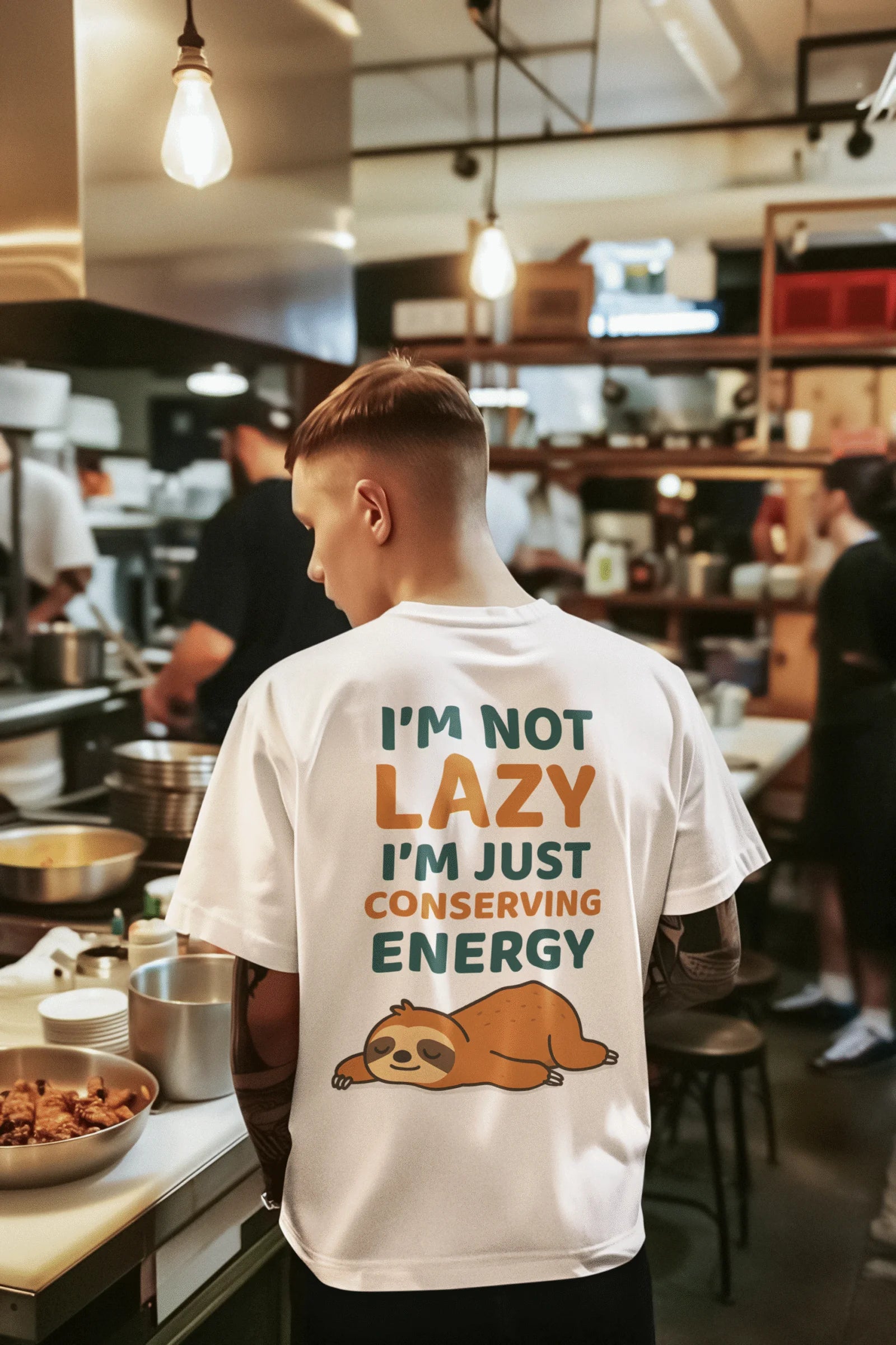I’m Not Lazy, Just Conserving Energy Sloth Graphic Printed Cotton T-Shirt
