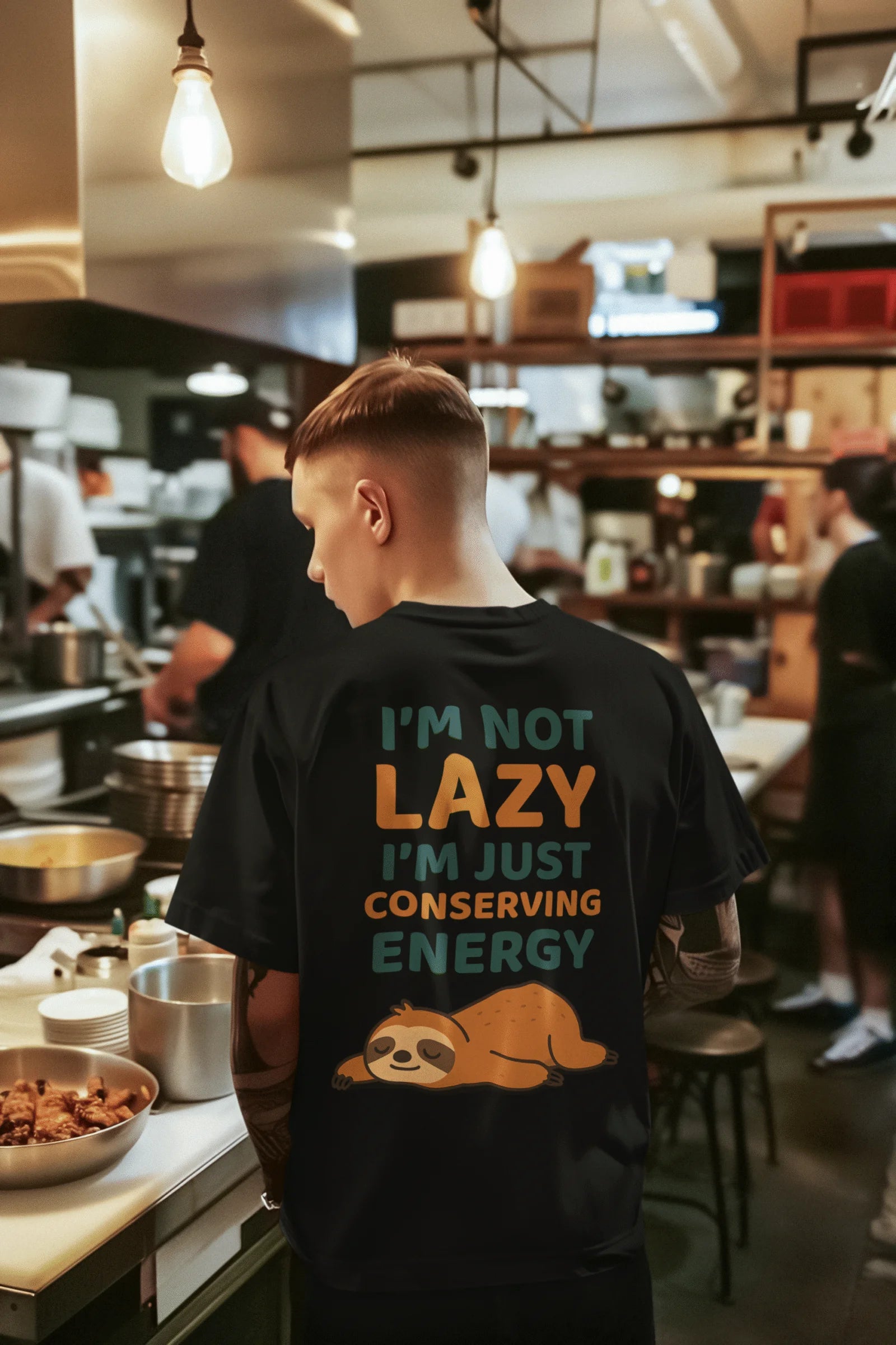 I’m Not Lazy, Just Conserving Energy Sloth Graphic Printed Cotton T-Shirt