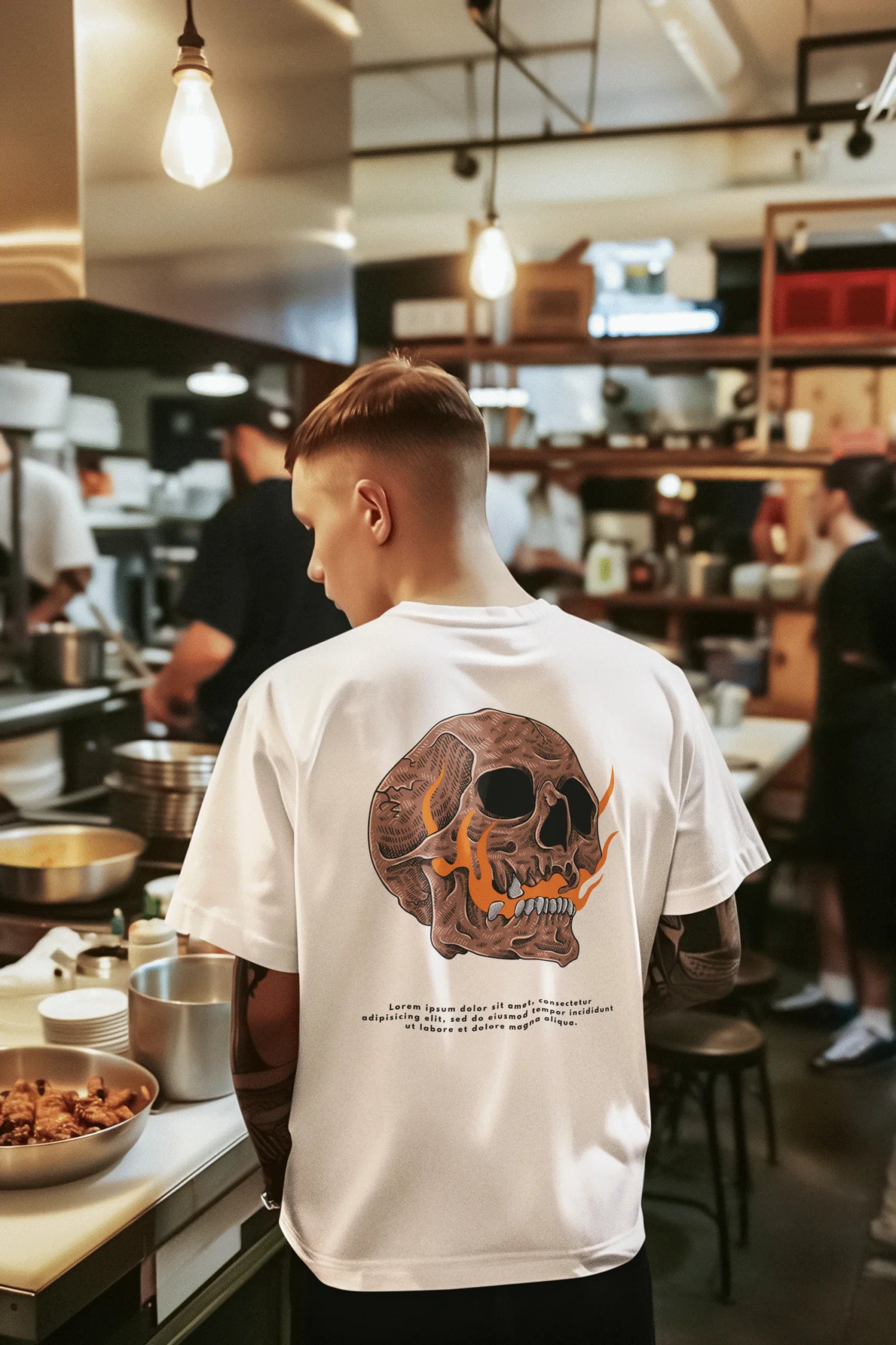 Flaming Skull Graphic Printed Pure Cotton T-Shirt