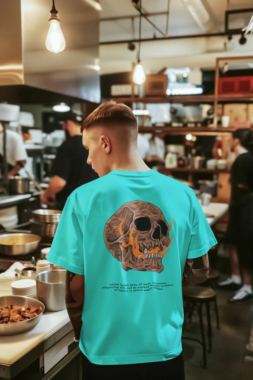 Flaming Skull Graphic Printed Pure Cotton T-Shirt