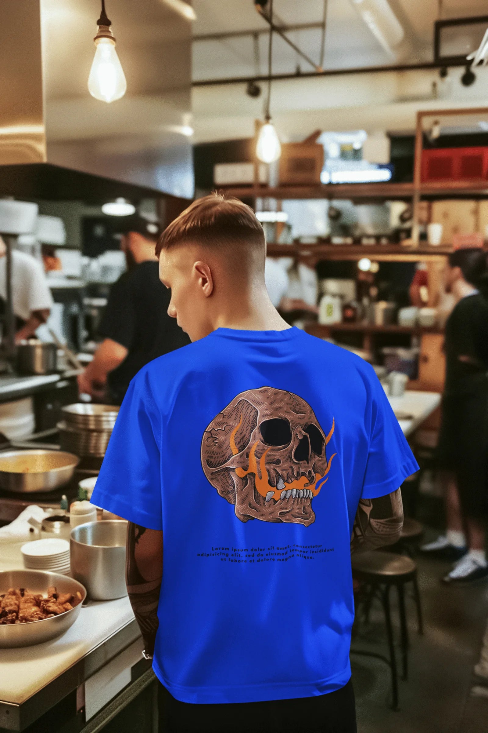 Flaming Skull Graphic Printed Pure Cotton T-Shirt