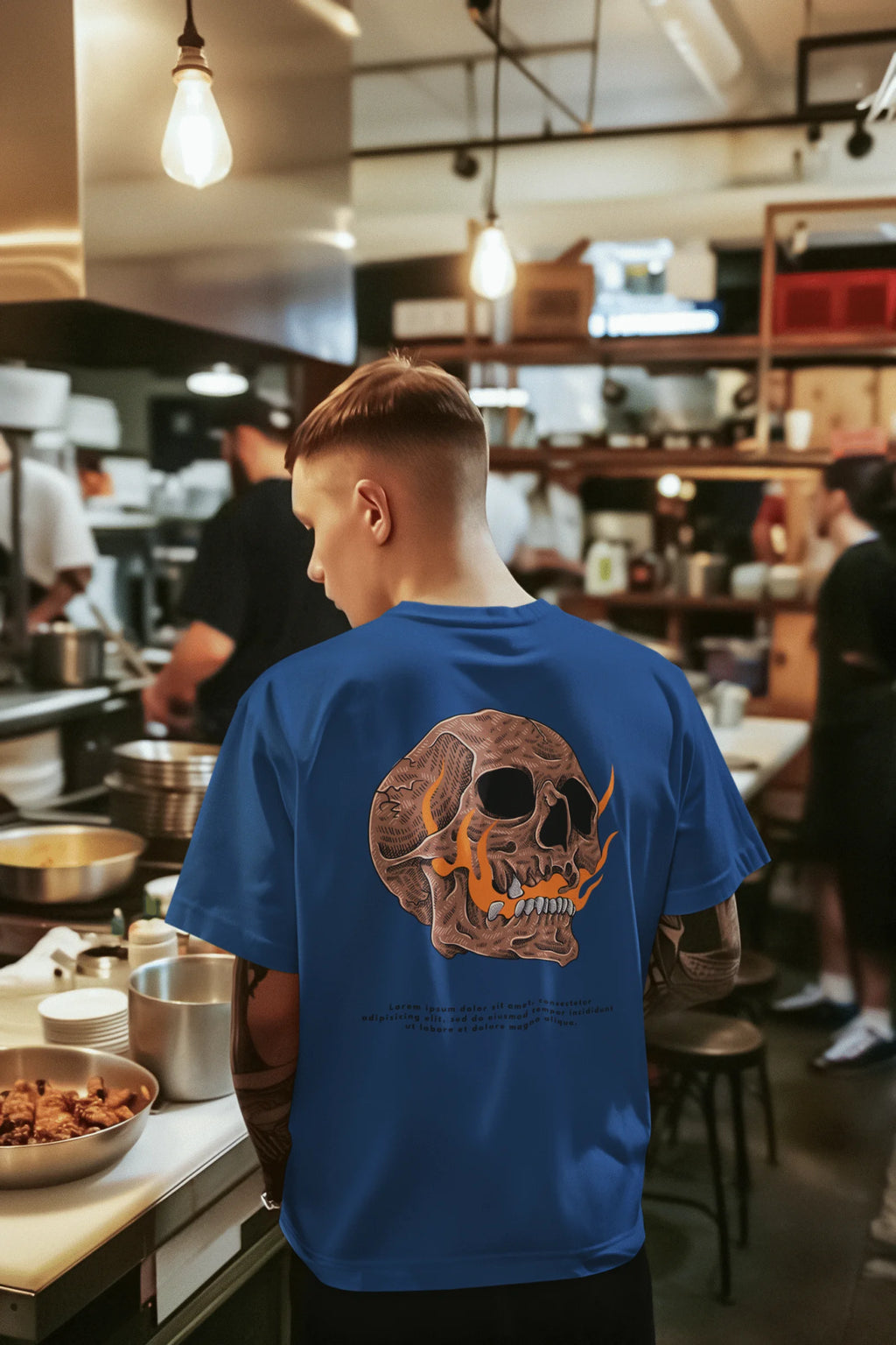 Flaming Skull Graphic Printed Pure Cotton T-Shirt