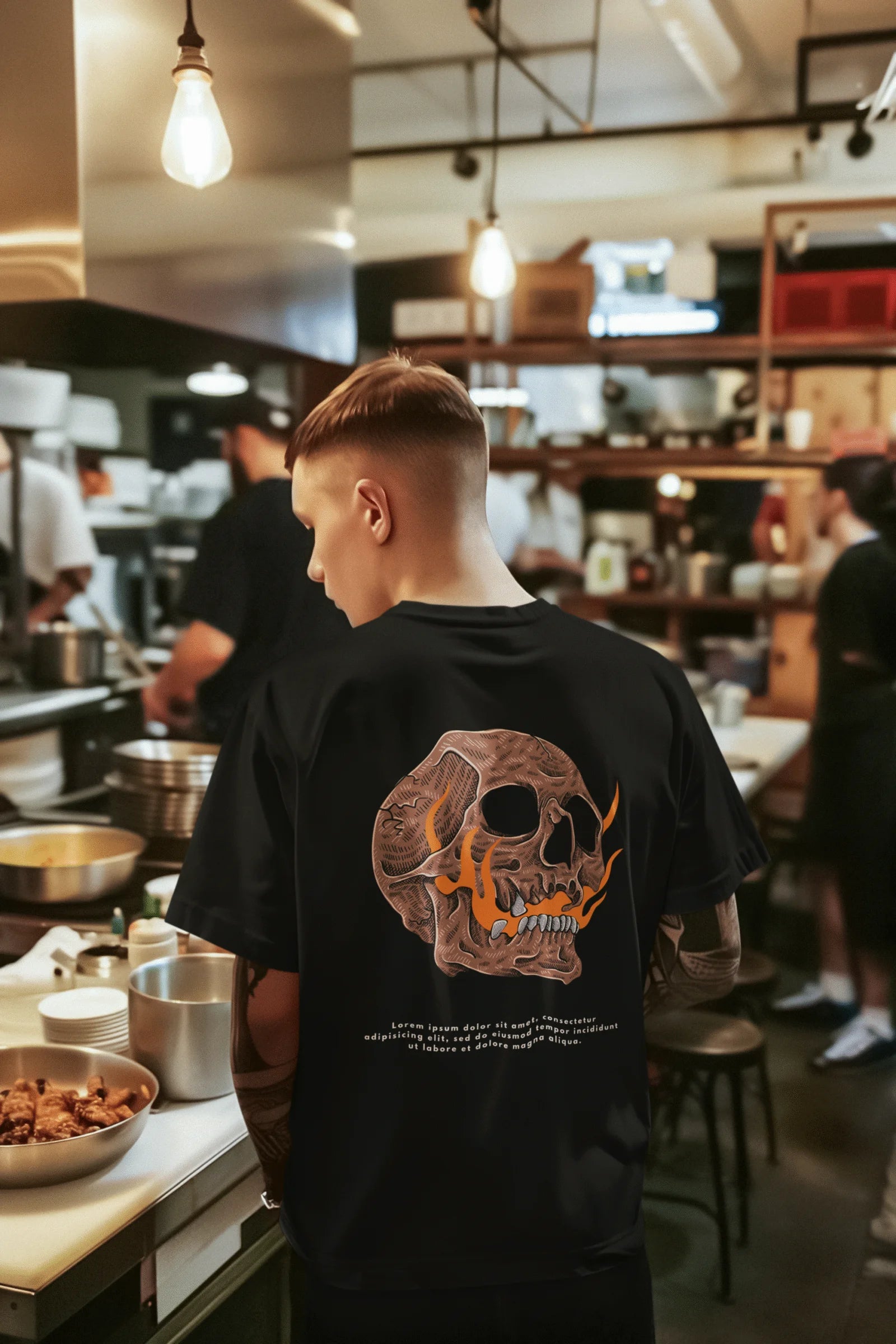 Flaming Skull Graphic Printed Pure Cotton T-Shirt