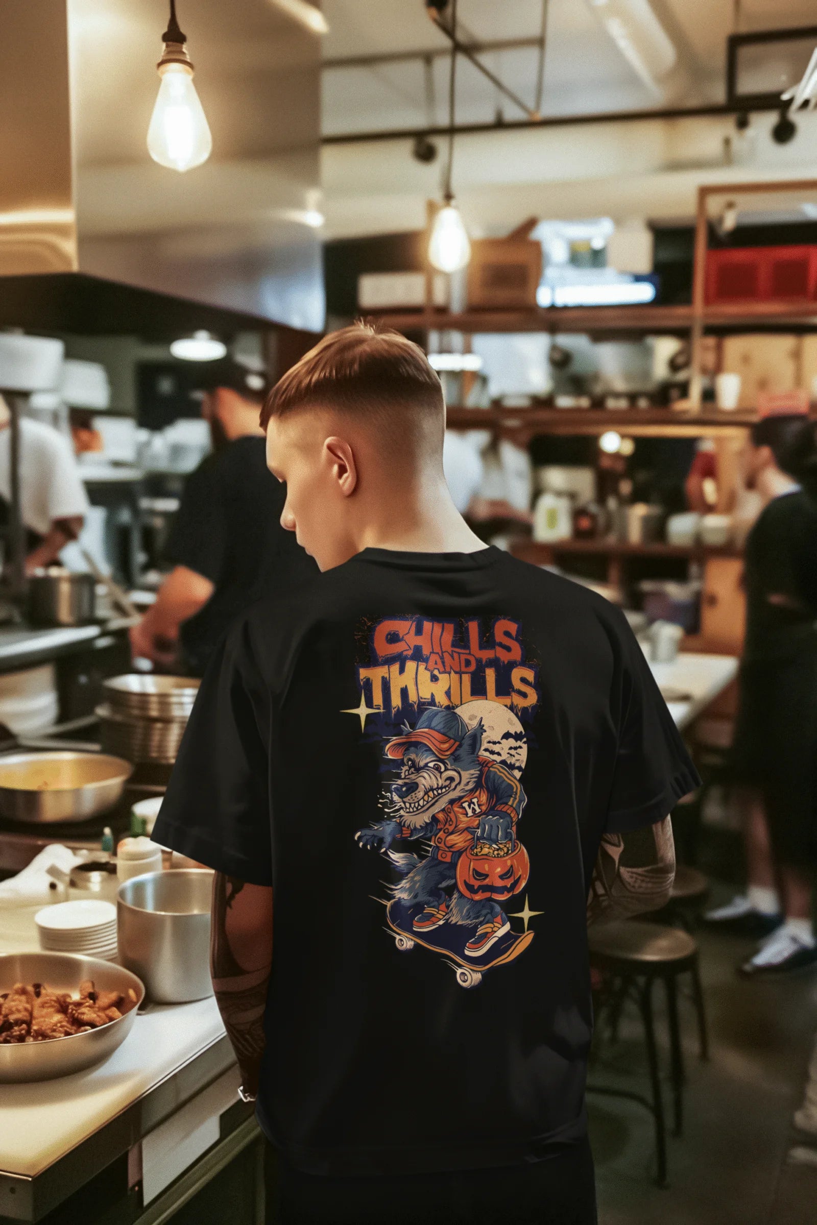 Chills and Thrills Halloween Skate Graphic Printed Cotton T-Shirt