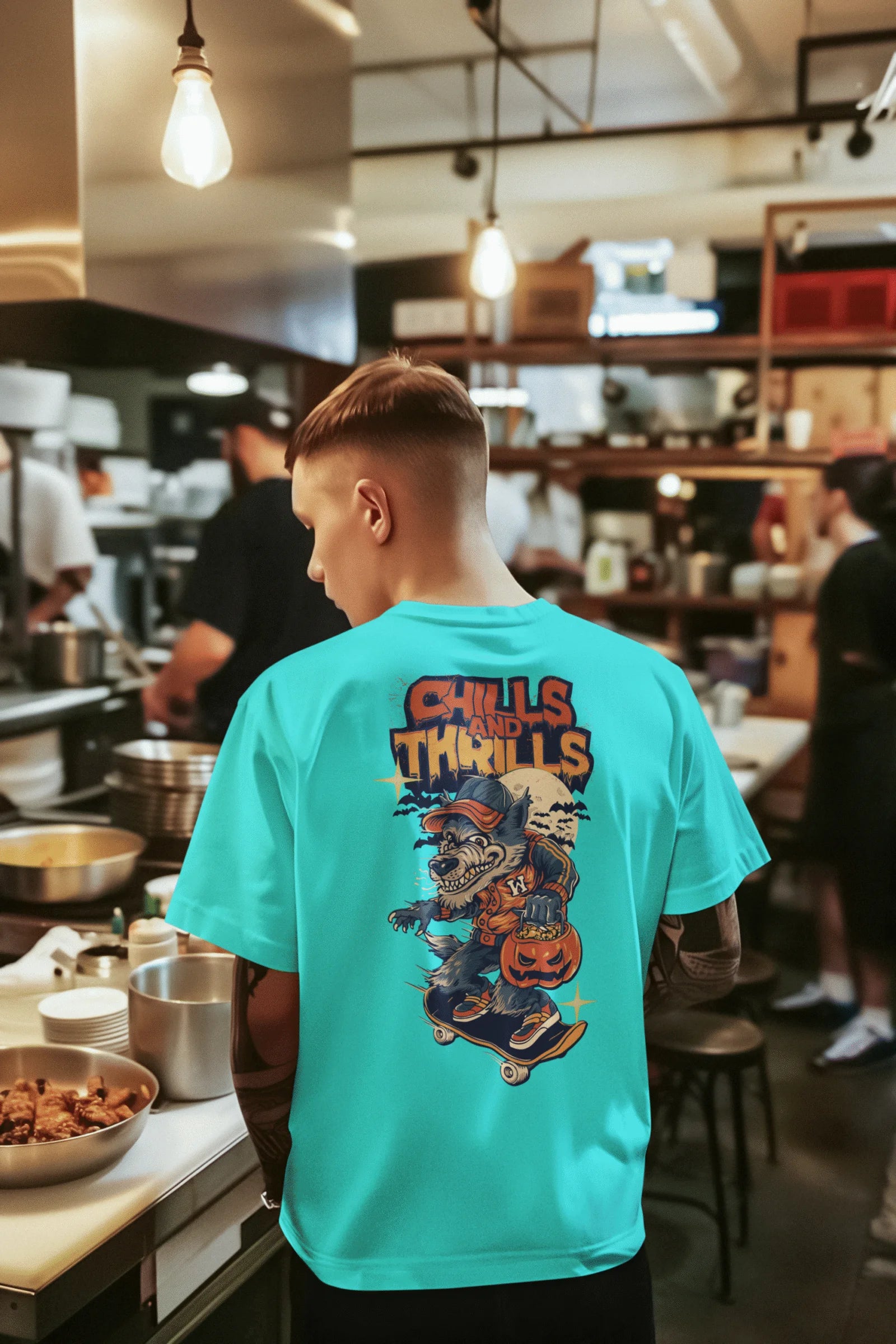 Chills and Thrills Halloween Skate Graphic Printed Cotton T-Shirt