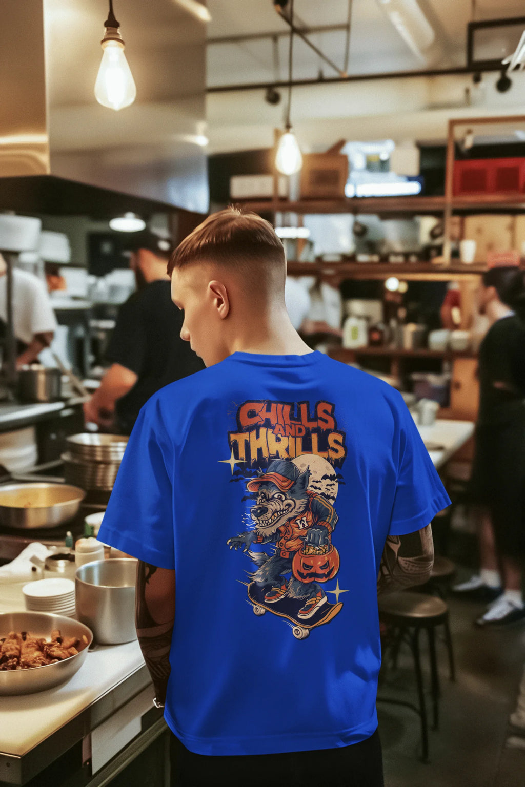 Chills and Thrills Halloween Skate Graphic Printed Cotton T-Shirt