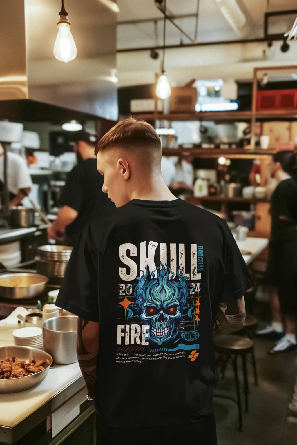 Skull on Fire Graphic Printed Pure Cotton T-Shirt