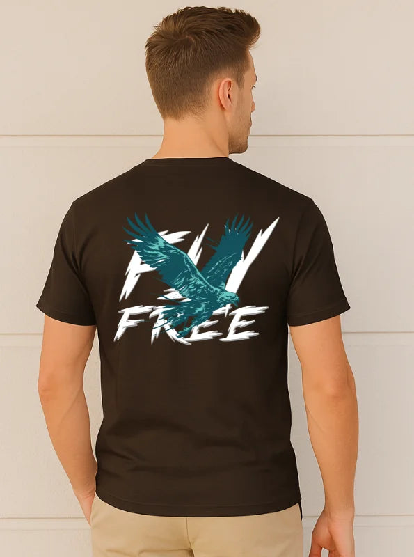 Fly Free Eagle Graphic Printed Pure Cotton T-Shirt