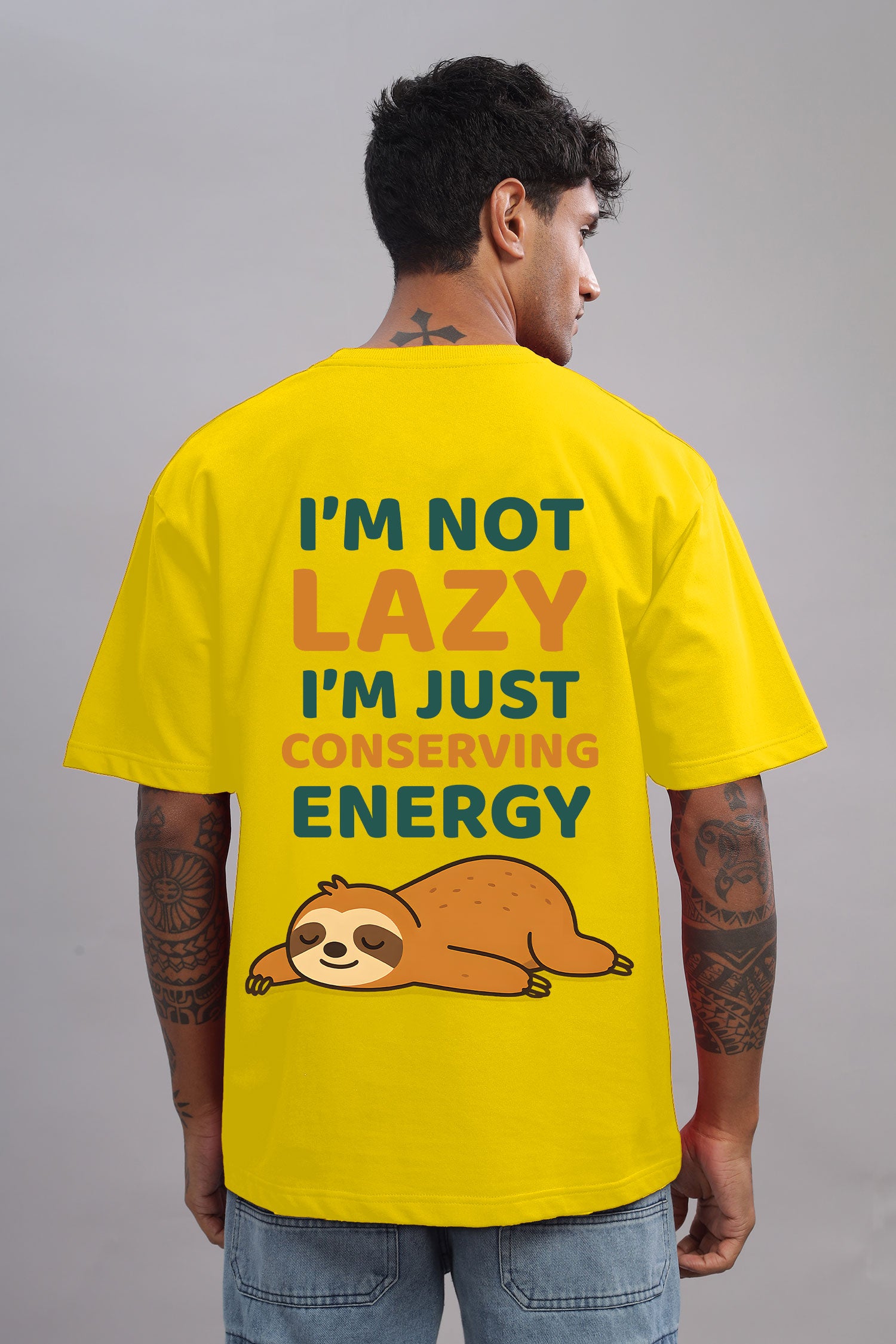 I’m Not Lazy, Just Conserving Energy Sloth Graphic Printed Cotton T-Shirt