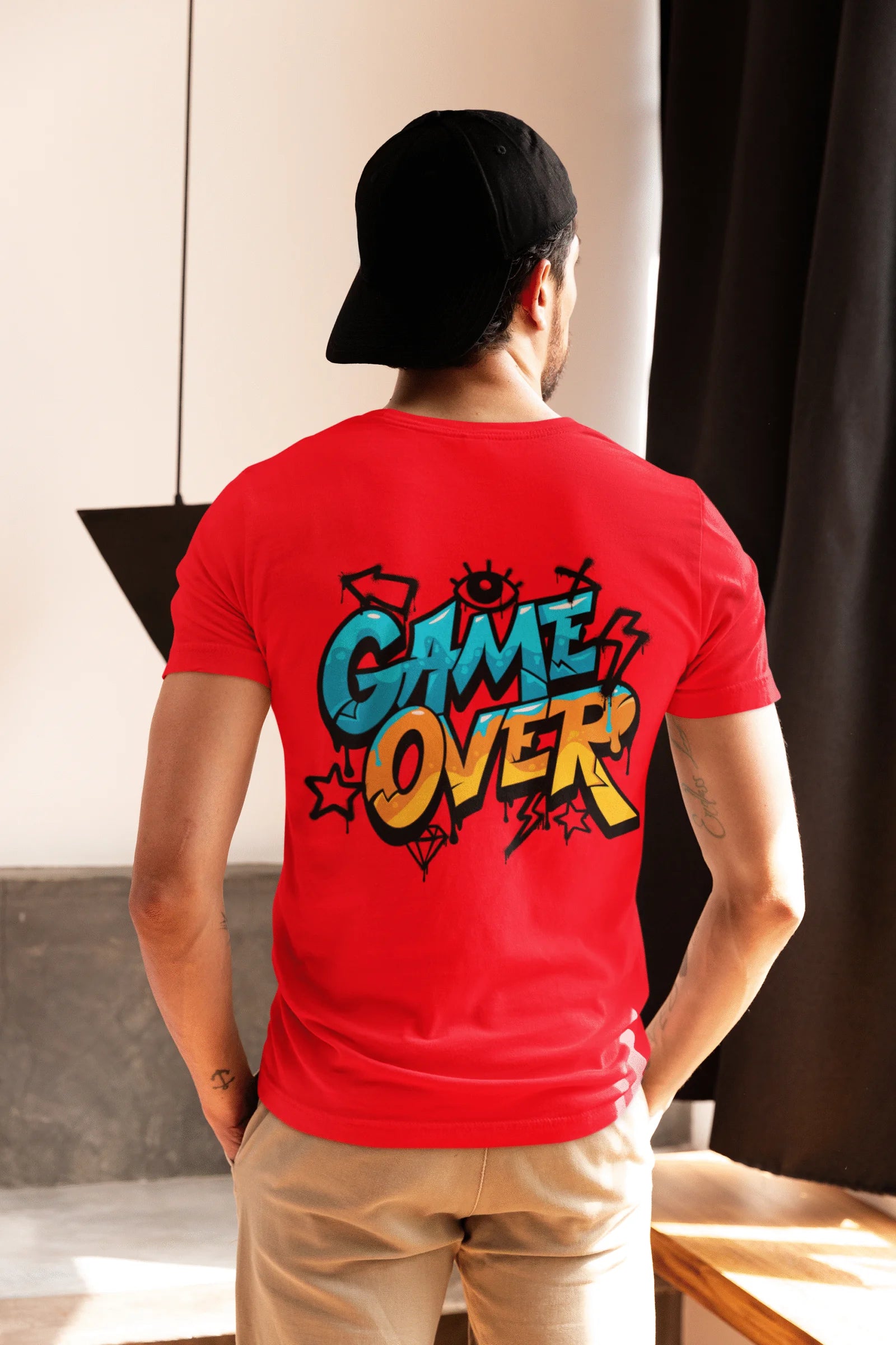 Game Over Graffiti Street Style Printed Cotton T-Shirt