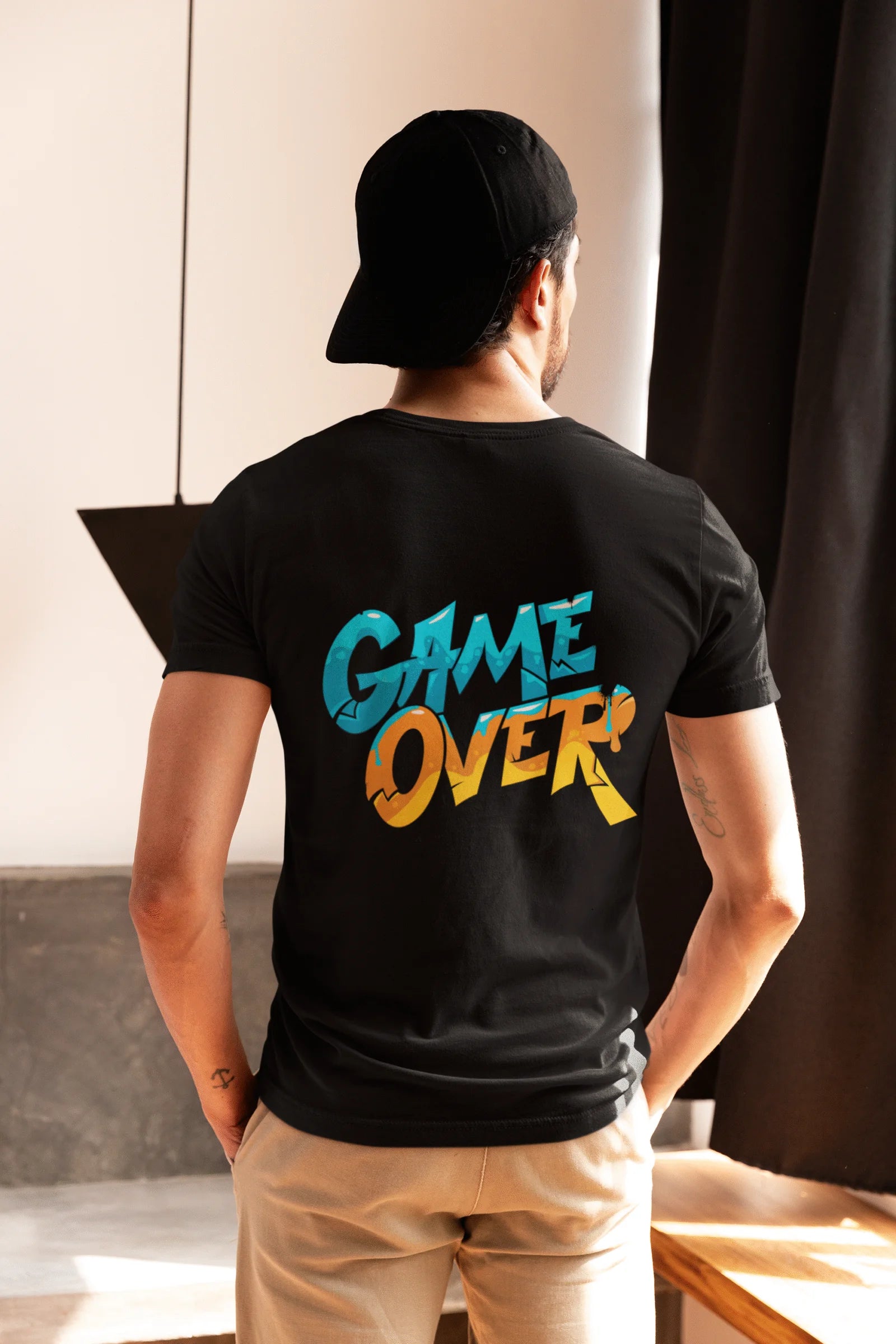 Game Over Graffiti Street Style Printed Cotton T-Shirt