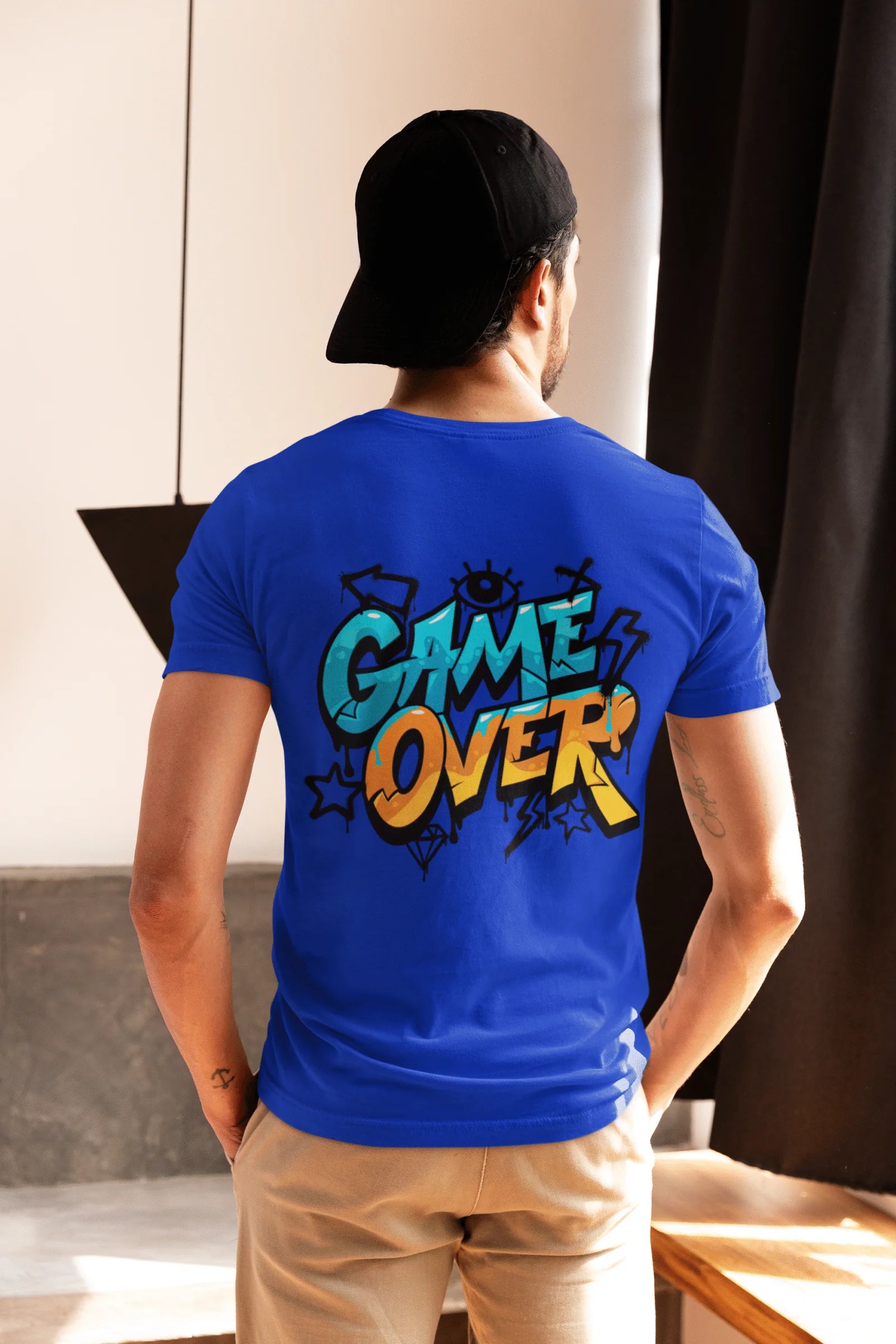 Game Over Graffiti Street Style Printed Cotton T-Shirt