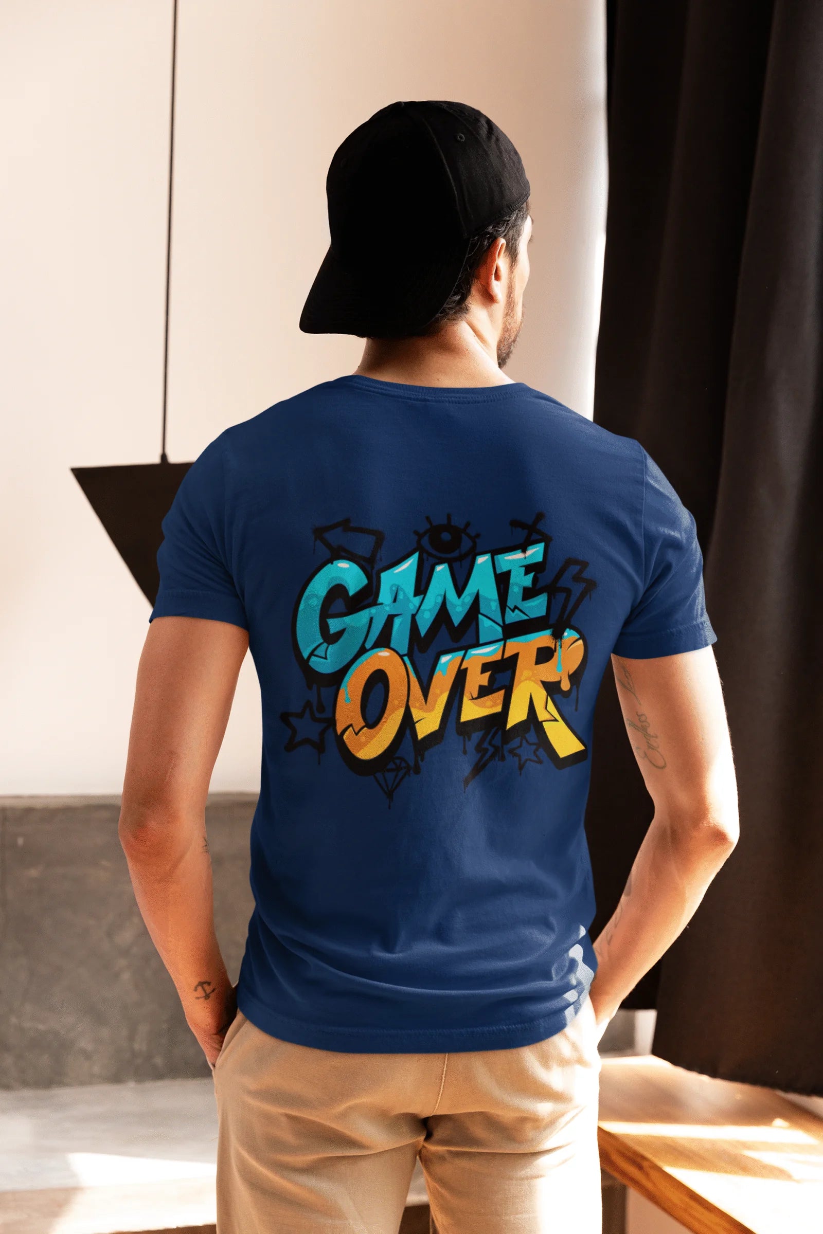 Game Over Graffiti Street Style Printed Cotton T-Shirt