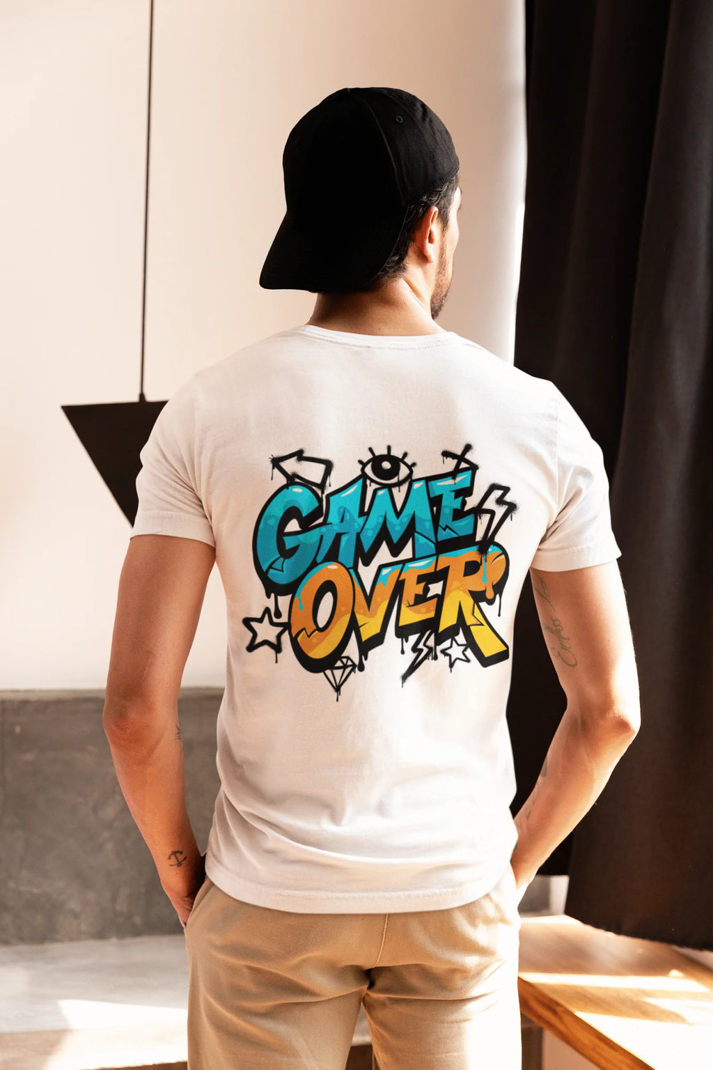 Game Over Graffiti Street Style Printed Cotton T-Shirt