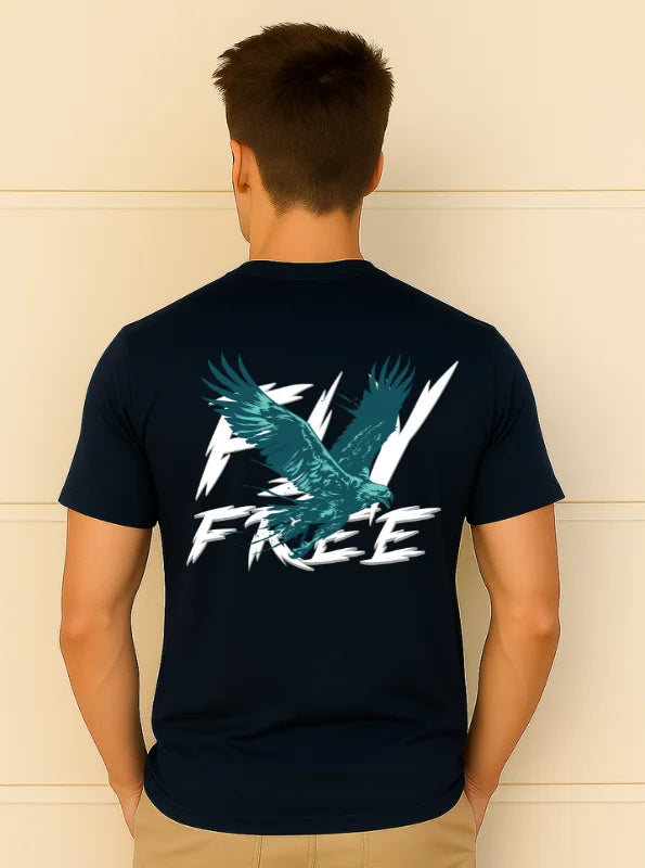 Fly Free Eagle Graphic Printed Pure Cotton T-Shirt