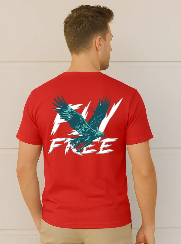 Fly Free Eagle Graphic Printed Pure Cotton T-Shirt